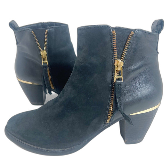 Steve Madden Wantagh Black Leather Suede Booties Ankle Boots Size 9 - Picture 1 of 13